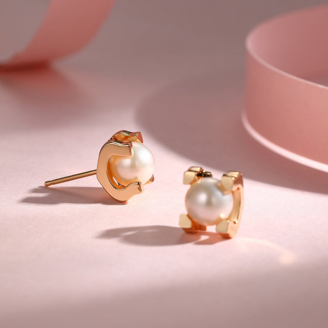 AKOYA PEARLS 6MM PINK GOLD STUD EARRINGS