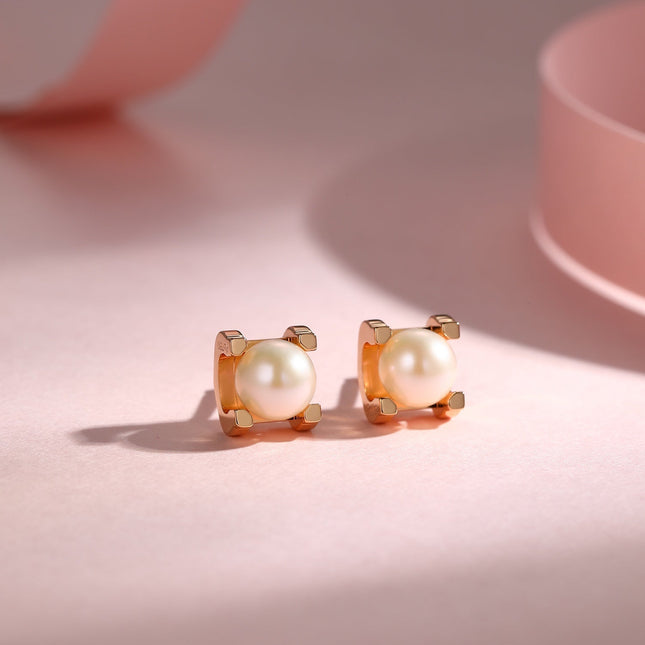 AKOYA PEARLS 6MM PINK GOLD STUD EARRINGS