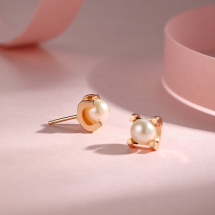 AKOYA PEARLS 6MM PINK GOLD STUD EARRINGS