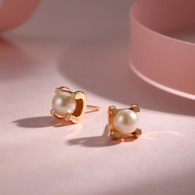 AKOYA PEARLS 6MM PINK GOLD STUD EARRINGS