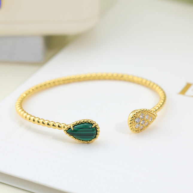 BOHEME MALACHITE DIAMOND GOLD OPEN BRACELET