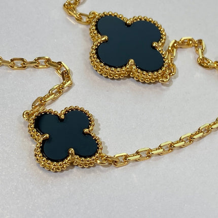 CLOVER ONYX MOP 16 MOTIF GOLD 130CM NECKLACE