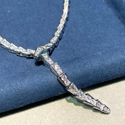 SERPENT DIAMOND PAVED SLIM SILVER NECKLACE