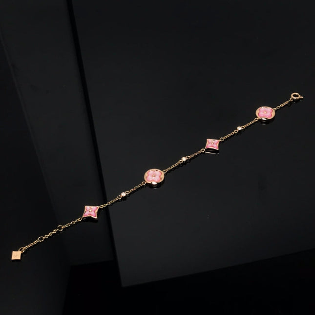 STAR AND SUN 4 MOTIF PINK MOP PINK GOLD BRACELET