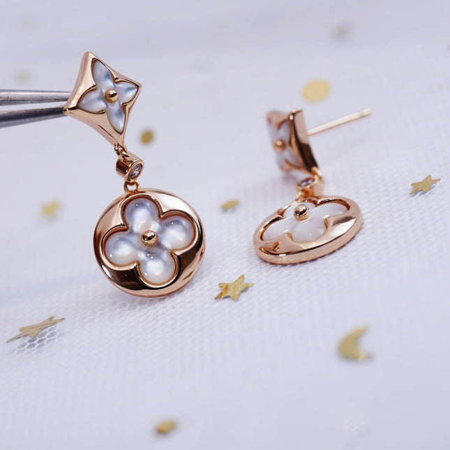 STAR AND SUN PINK GOLD MOP DROP EARRINGS