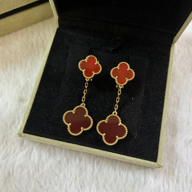 CLOVER 2 MOTIF CARNELIAN EARRINGS