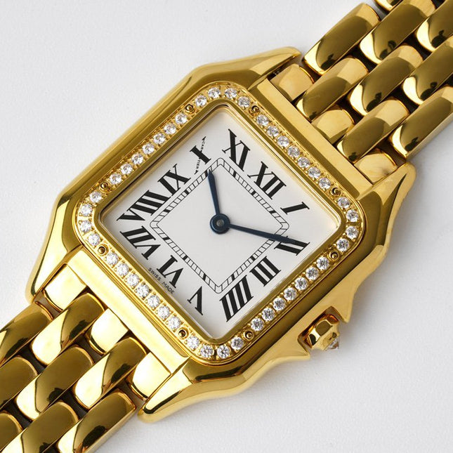 PANTHERE 27MM GOLD CASE DIAMOND BEZEL WHITE DIAL