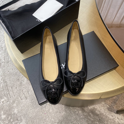 BALLET FLATS BLACK BEIGE LAMBSKIN