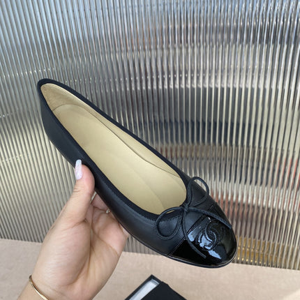 BALLET FLATS BLACK BEIGE LAMBSKIN