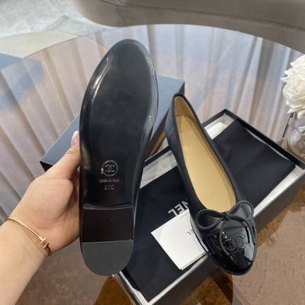 BALLET FLATS BLACK BEIGE LAMBSKIN