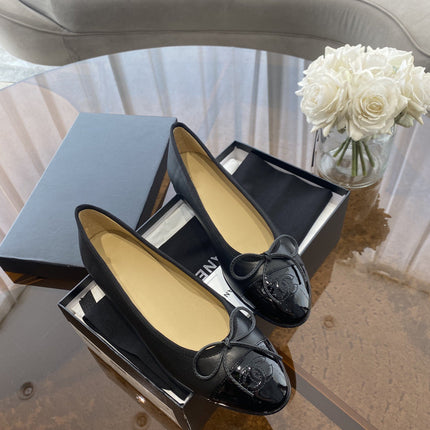 BALLET FLATS BLACK BEIGE LAMBSKIN