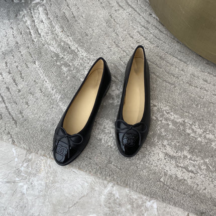 BALLET FLATS BLACK BEIGE LAMBSKIN