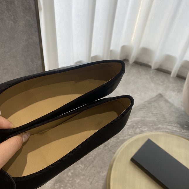 BALLET FLATS BLACK BEIGE LAMBSKIN