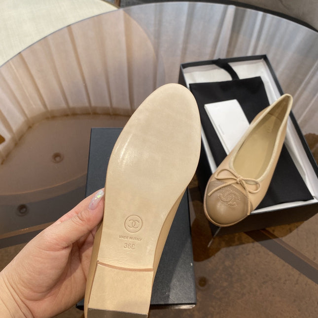 BALLET FLATS BEIGE BROWN LAMBSKIN