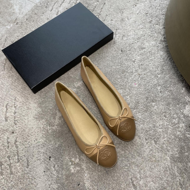 BALLET FLATS BEIGE BROWN LAMBSKIN