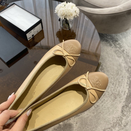 BALLET FLATS BEIGE BROWN LAMBSKIN