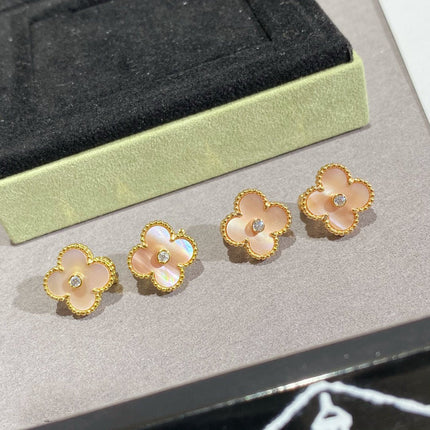 CLOVER PINK MOP 1 DIAMOND STUD EARRINGS