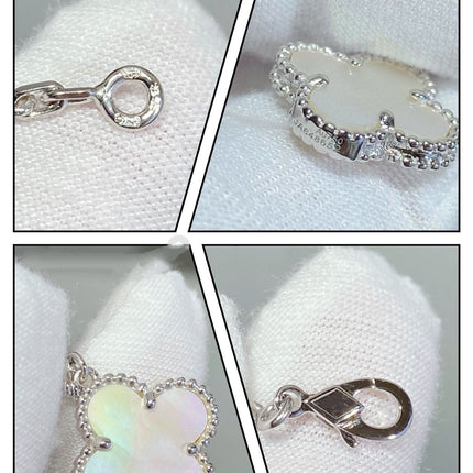 CLOVER 5 MOTIF WHITE MOP SILVER BRACELET