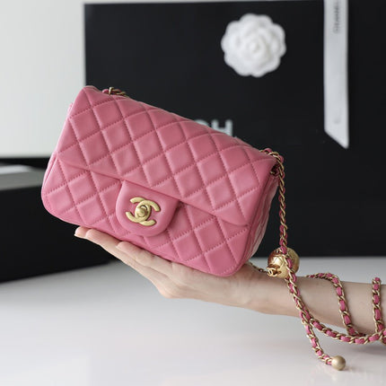 FLAP BAG 20CM PINK LAMBSKIN GOLD HARDWARE