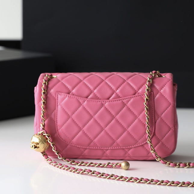 FLAP BAG 20CM PINK LAMBSKIN GOLD HARDWARE