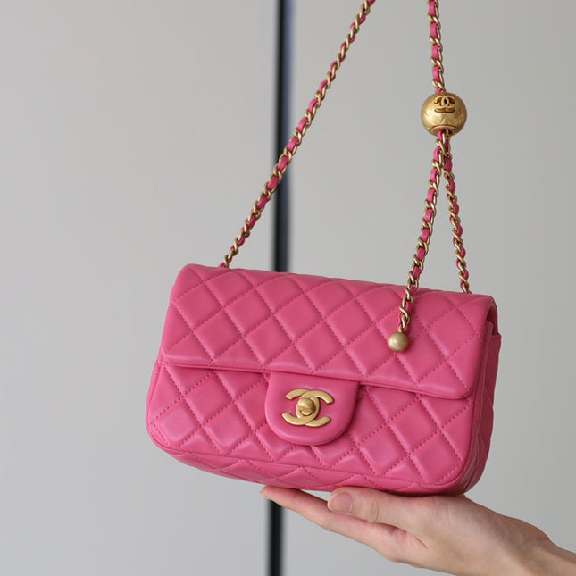 FLAP BAG 20CM PINK LAMBSKIN GOLD HARDWARE