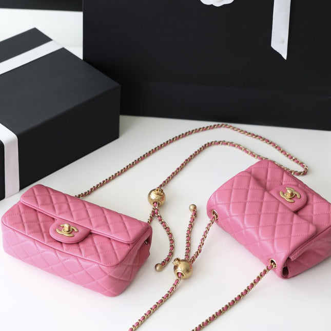 FLAP BAG 20CM PINK LAMBSKIN GOLD HARDWARE