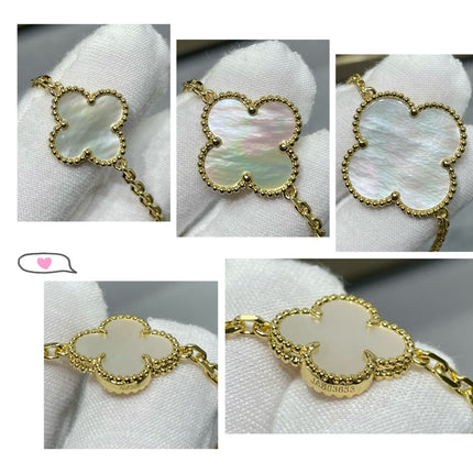 CLOVER 16 MOTIF WHITE MOP GOLD NECKLACE