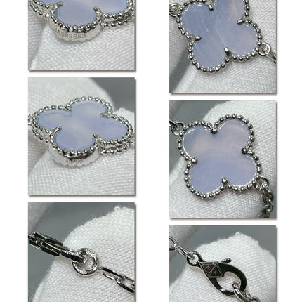 CLOVER 20 MOTIF CHALCEDONY 86CM SILVER NECKLACE