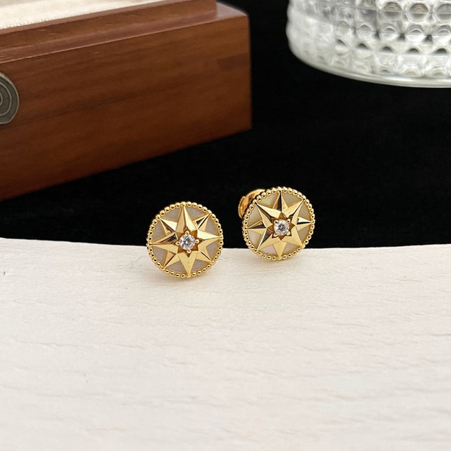 ROSE DE VENTS GOLD DIAMOND STUD EARRINGS