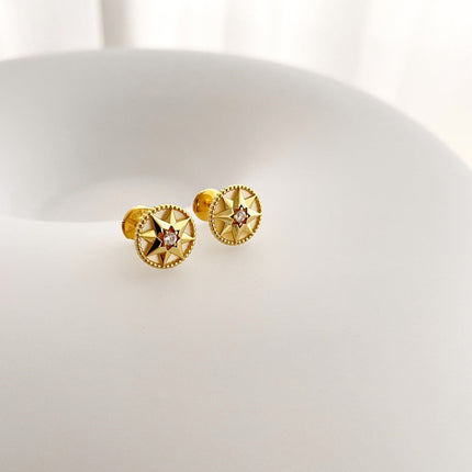 ROSE DE VENTS GOLD DIAMOND STUD EARRINGS