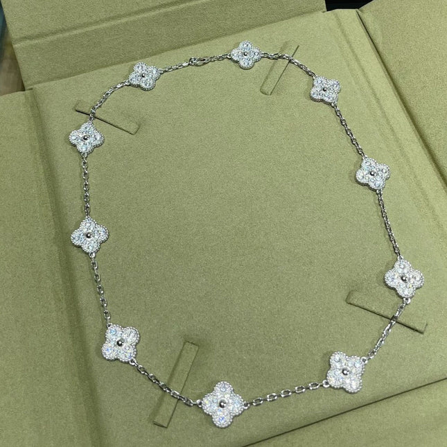 CLOVER NECKLACE 10 MOTIFS DIAMOND PAVED