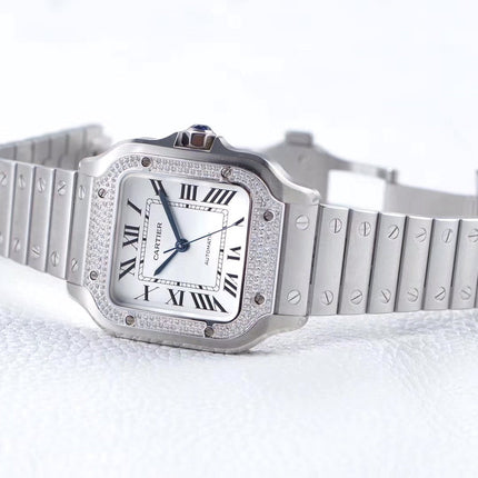 SANTOS LADY 35.1MM AUTOMATIC SILVER DIAMOND BEZEL