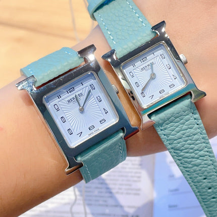 HM HEURE H 26 SILVER BLUE DIAL EPSOM LEATHER