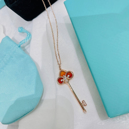 FLEUR DE LIS PINK GOLD DIAMOND CARNELIAN NECKLACE