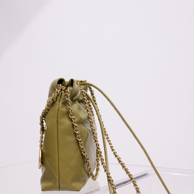 CC HOBO BAG 22 KHAKI LAMBSKIN GOLD HARDWARE 20CM