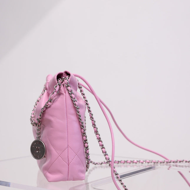 CC HOBO BAG 22 PINK LAMBSKIN SILVER HARDWARE 20CM