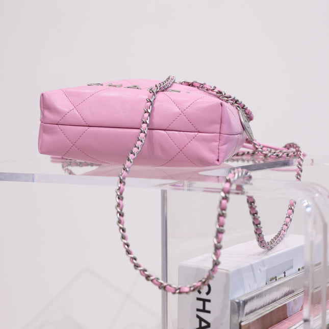 CC HOBO BAG 22 PINK LAMBSKIN SILVER HARDWARE 20CM