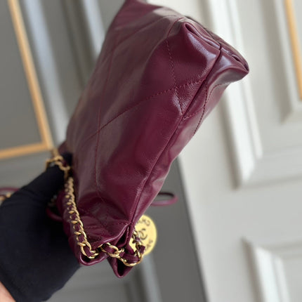 CC HOBO BAG 22 BURGUNDY LAMBSKIN GOLD HARDWARE 20CM