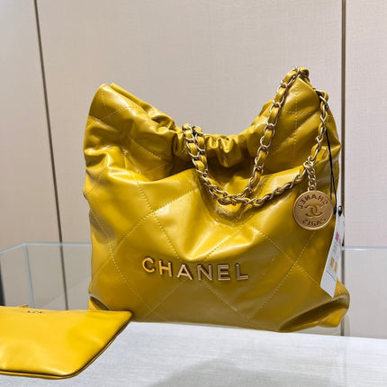 CC HOBO BAG 22 YELLOW LAMBSKIN GOLD HARDWARE 35CM