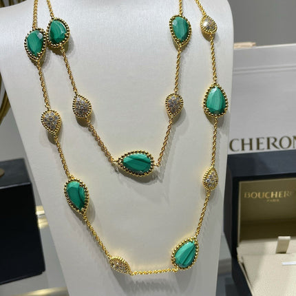 BOHEME 16 MOTIF MALACHITE DIAMOND GOLD NECKLACE