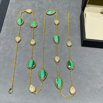 BOHEME 16 MOTIF MALACHITE DIAMOND GOLD NECKLACE