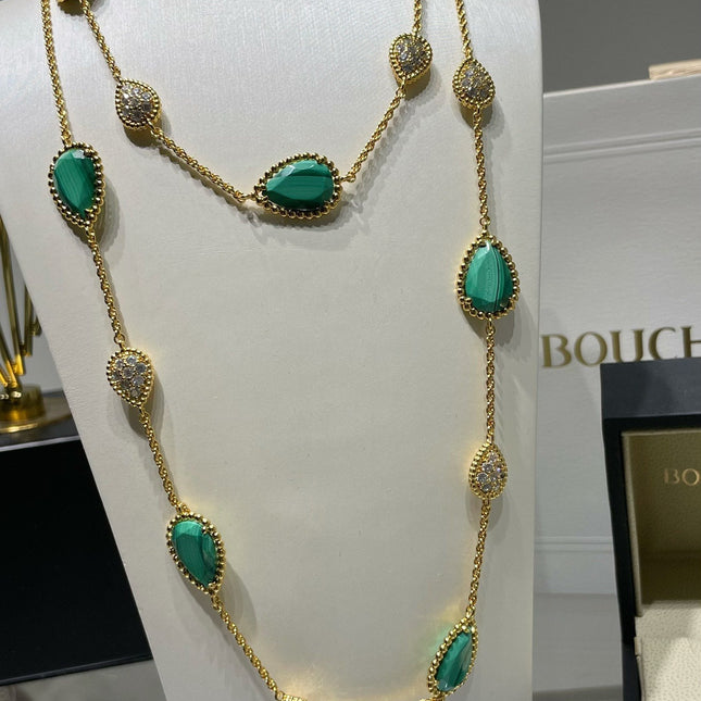 BOHEME 16 MOTIF MALACHITE DIAMOND GOLD NECKLACE