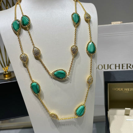 BOHEME 16 MOTIF MALACHITE DIAMOND GOLD NECKLACE