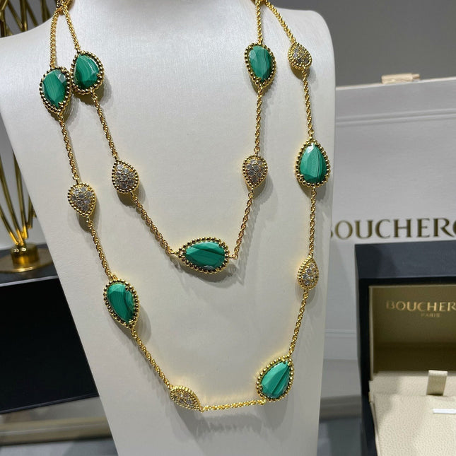 BOHEME 16 MOTIF MALACHITE DIAMOND GOLD NECKLACE