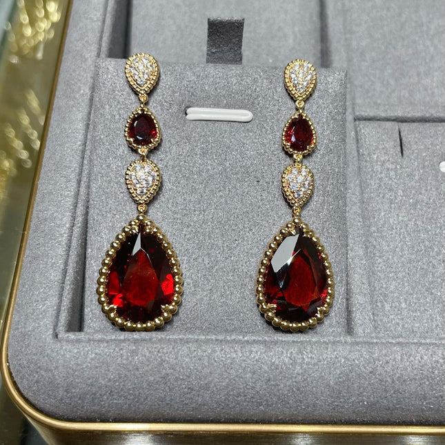 BOHEME 4 MOTIF CARNELIAN DROP GOLD EARRINGS