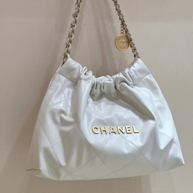 CC 19 HOBO BAG 43CM WHITE GOATSKIN GOLD HARDWARE