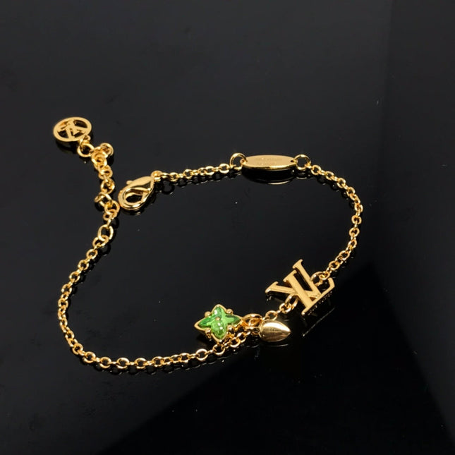 LV LOGO MALACHITE STAR GOLD BRACELET