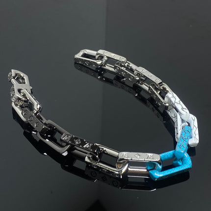 LV MONOGRAM BLACK SILVER BLUE CHAIN BRACELET