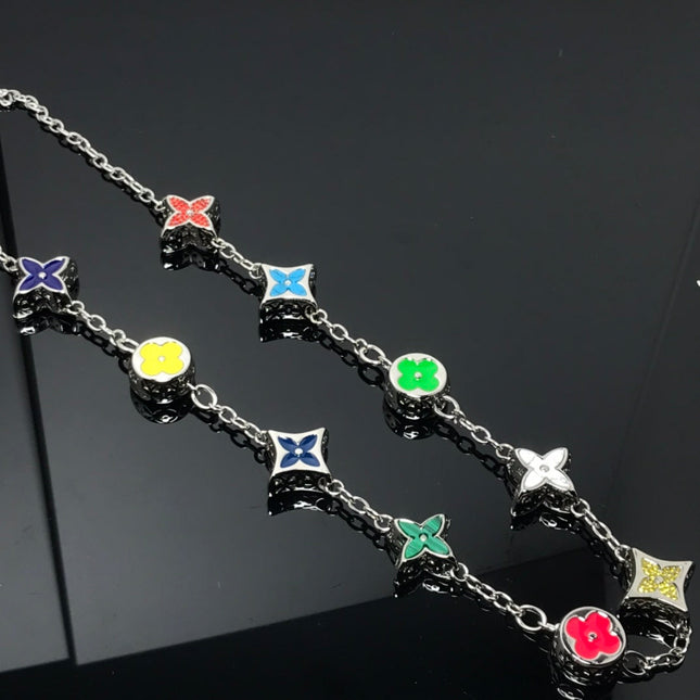 STAR AND SUN MULTICOLOR CHAIN SILVER NECKLACE