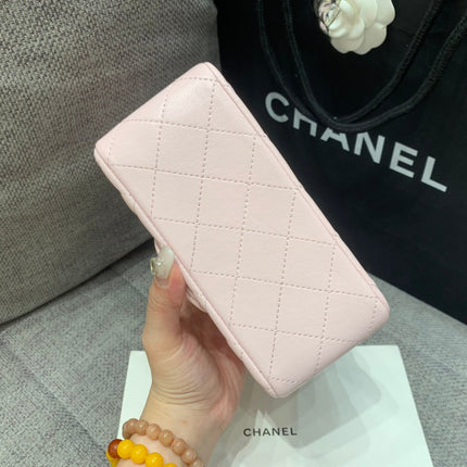 MINI SQUARE FLAP BAG 17CM PINK LAMBSKIN SILVER HARDWARE